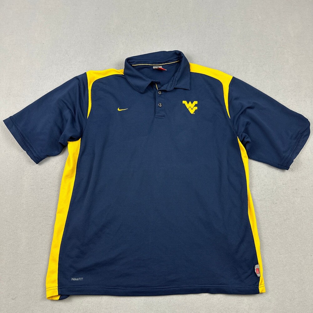 Vintage West Virginia Mountaineers Polo Shirt Men Extra Large Blue Nike NCAA Y2K